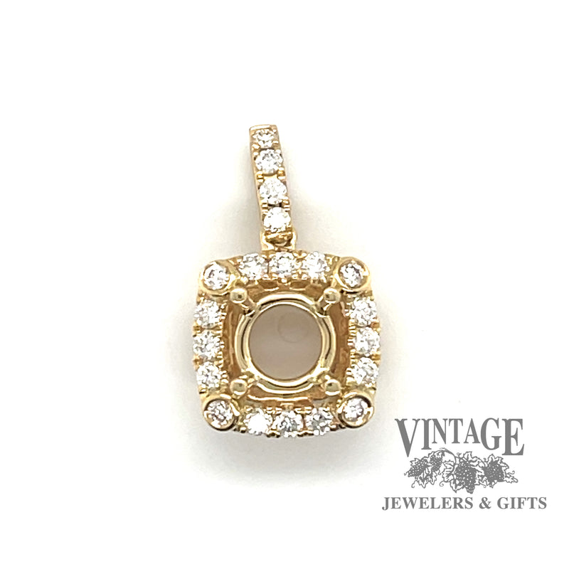 Cushion shaped 14ky gold and diamond pendant for 6.5 round center