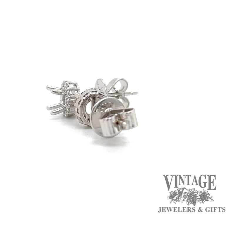18 karat white gold diamond halo semi mount earrings