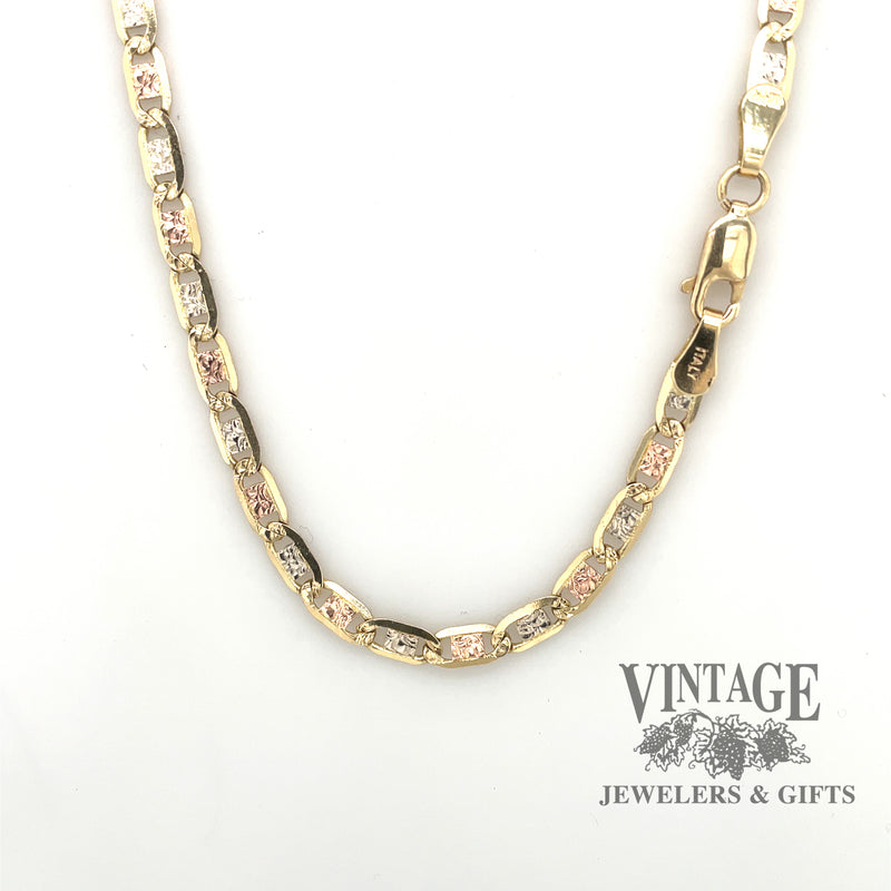 20" 14 karat multi color mariners link chain with diamond cut center pattern