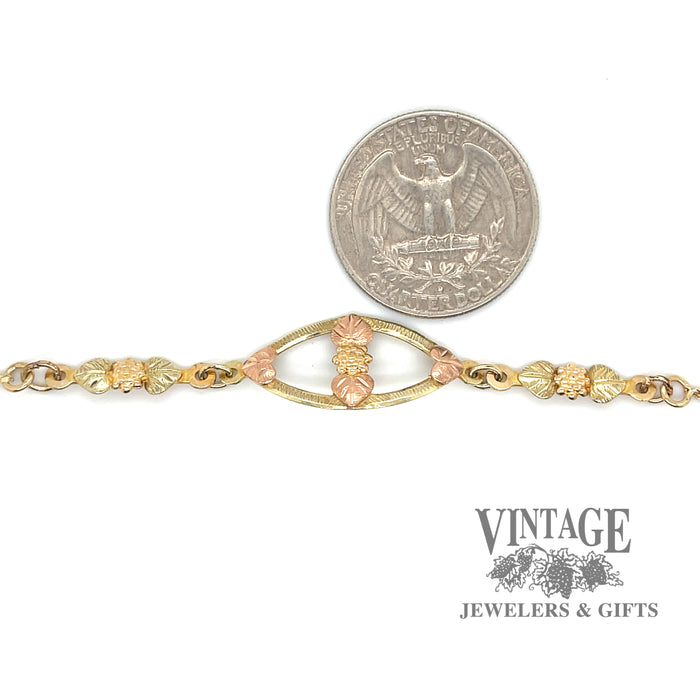 Black Hills Gold oak leaf 7.5" 10/12k gold bracelet