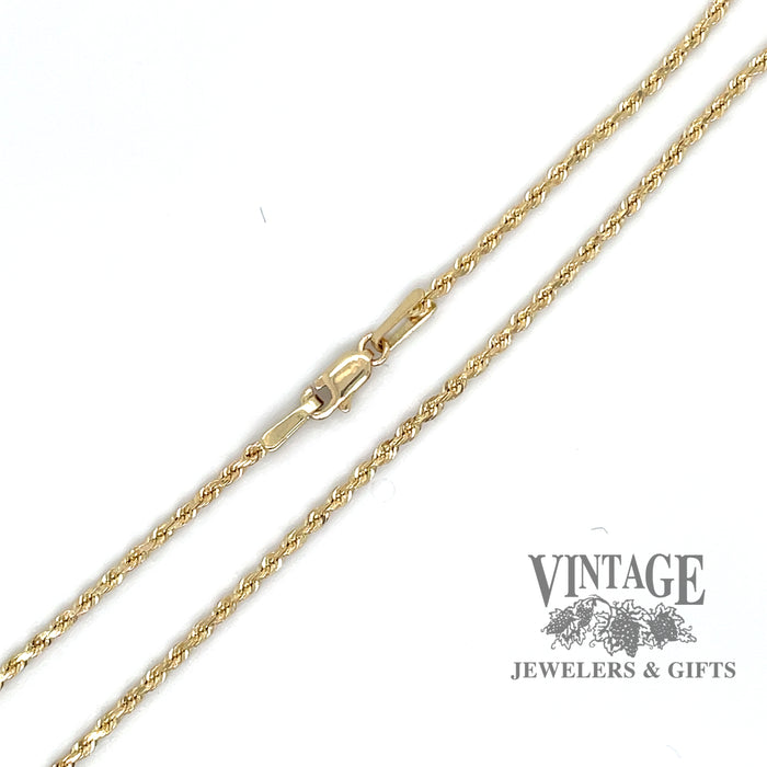 28" 1.3 mm solid rope chain in 14ky gold