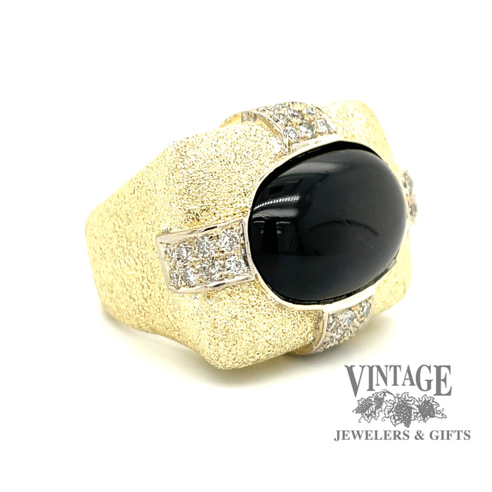 Black Star Diopside and diamond 14ky gold ring