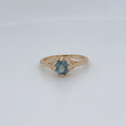 Top view of 14 karat yellow gold natural alexandrite ring.
