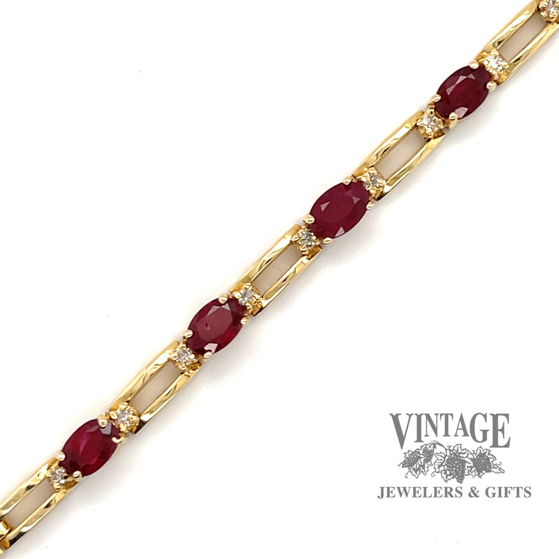 Natural ruby and diamond 14ky gold link bracelet
