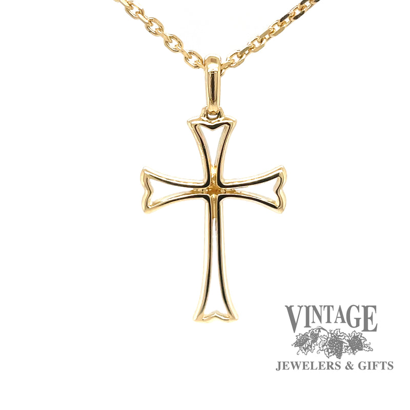 14 karat yellow gold diamond outlined cross, rear view