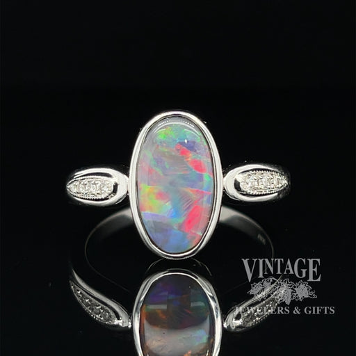 Black opal and diamond 14kw gold ring
