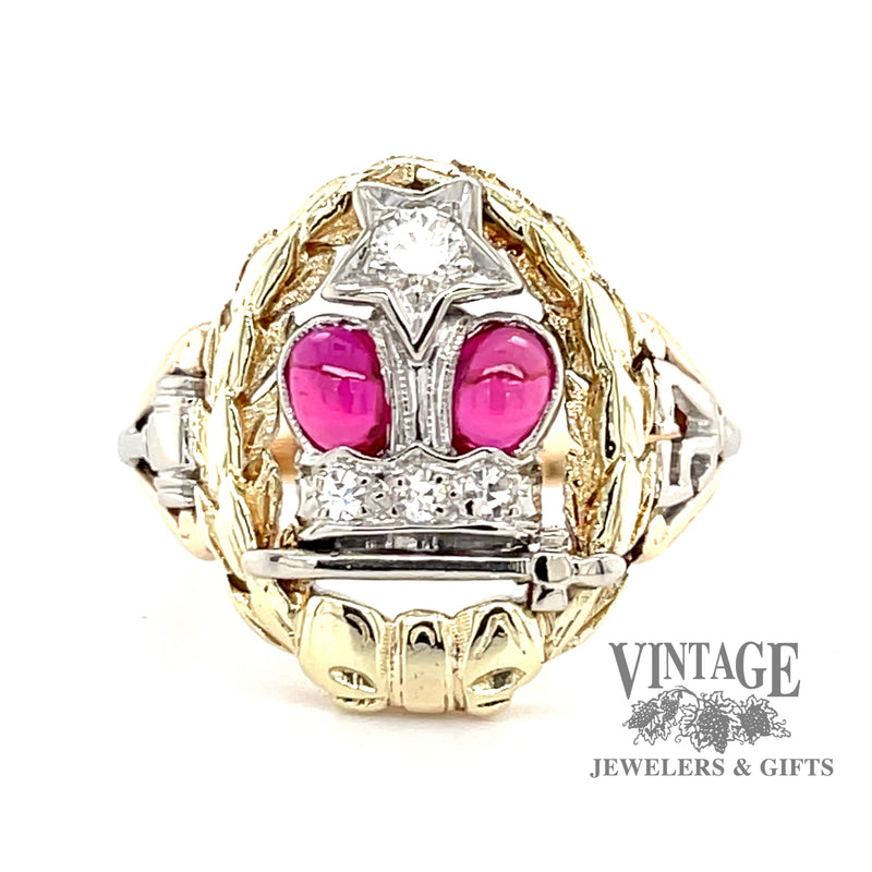 14 karat two-tone gold Ruby and diamond Eastern Star ring