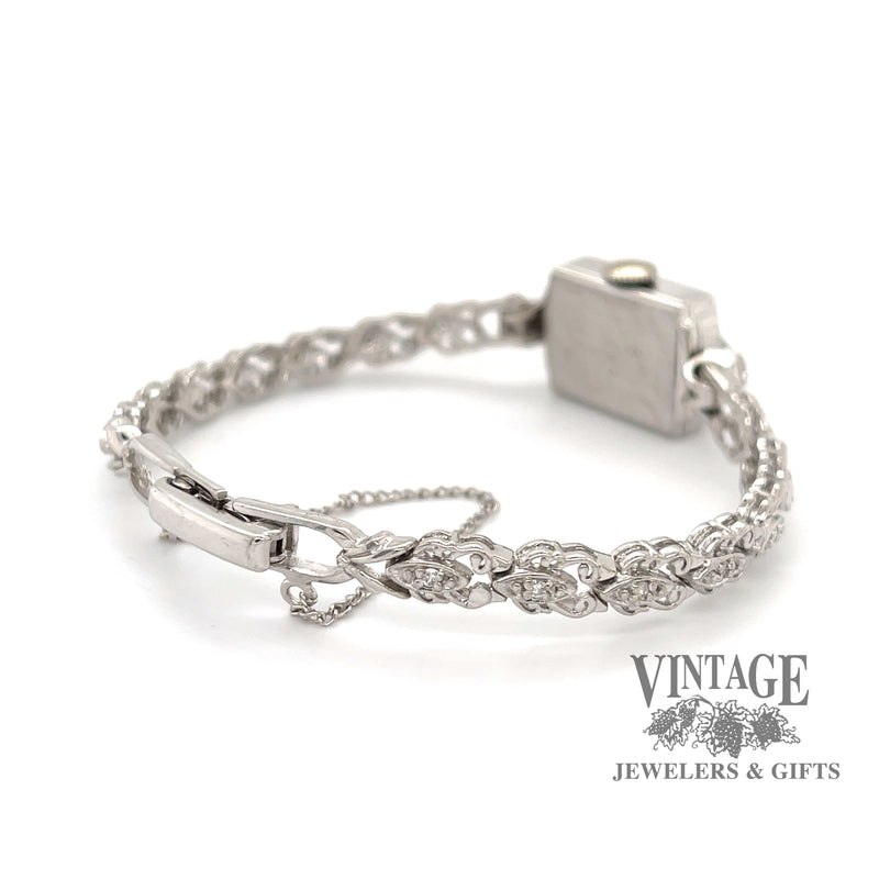 Girard Perregaux 14k white gold and diamond ladies bracelet wristwatch, rear view