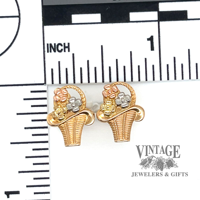 Flower bouquet 10k tri color gold earrings