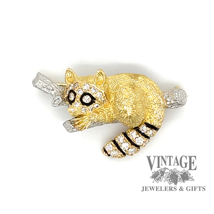 Tiffany & Co. vintage Raccoon 18 karat yellow gold and platinum diamond pin