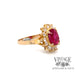Ruby diamond ring in 18 karat yellow gold, oblique view