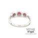 14 karat white gold oval ruby with diamond halo ring, rear view