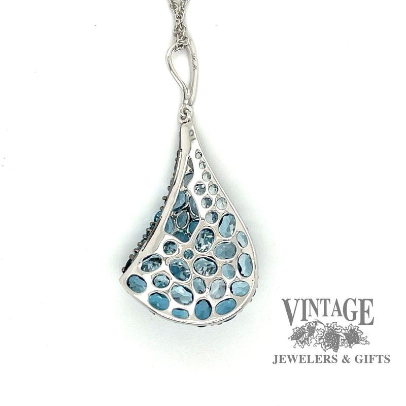 14kw gold blue topaz cluster and diamond pave necklace, backside