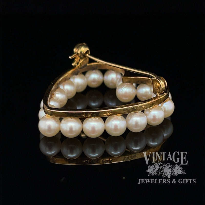 14 karat yellow gold heart shaped pearl pin, rear view