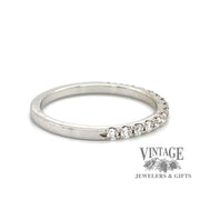 14 karat white gold French set .19ctw VS diamond band ring, side view