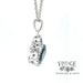 14 karat white gold 2.86 carat total weight Blue Topaz and diamond halo necklace, side view