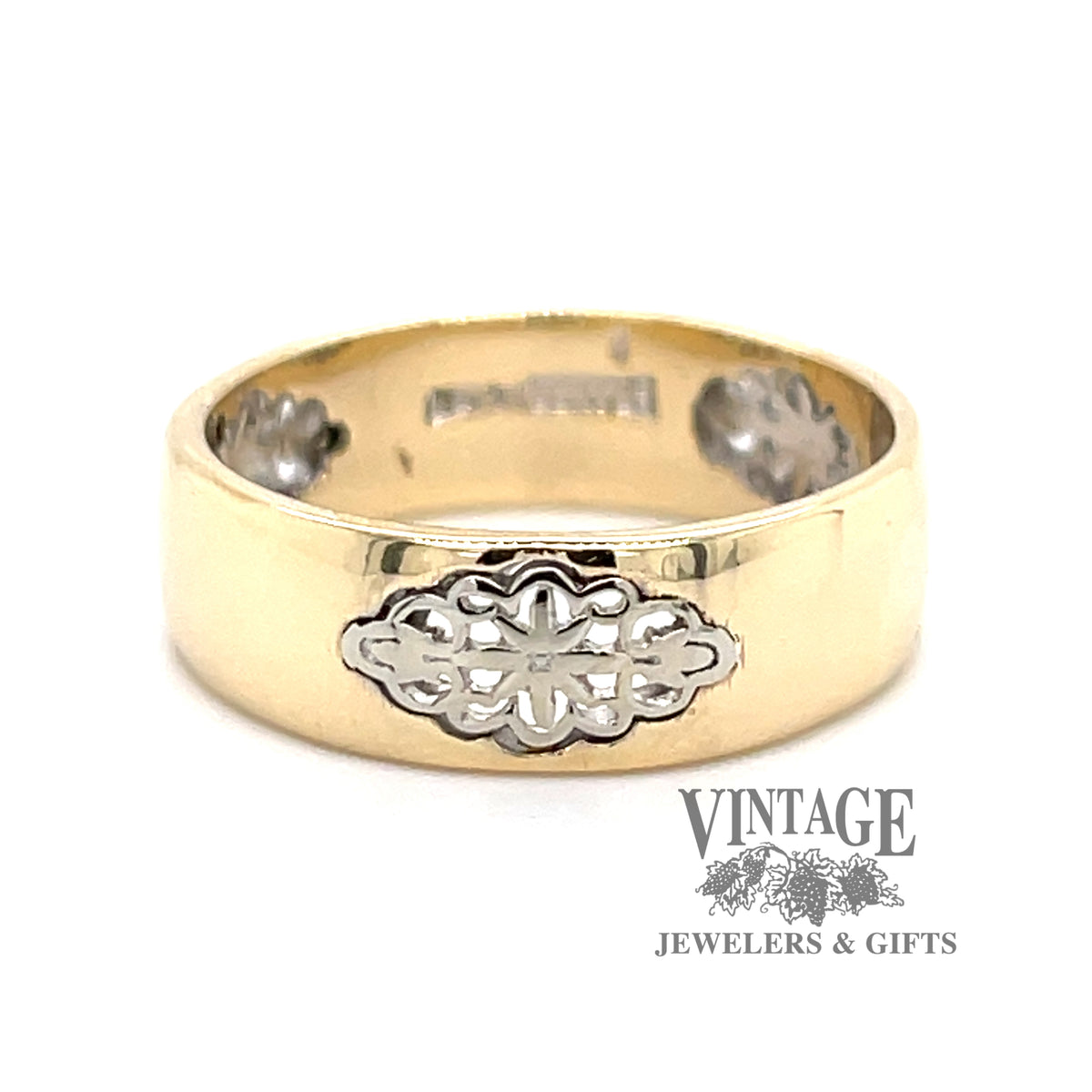 14K Gold Ornate Vintage Lace Band 7.5 / Yellow Gold