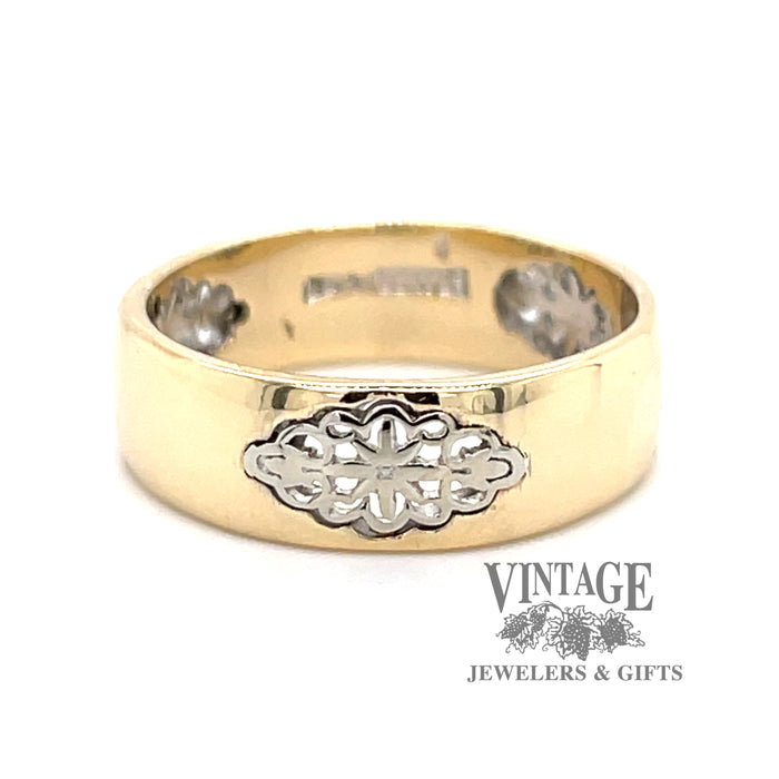 Lace pattern inlay 14ky gold ring