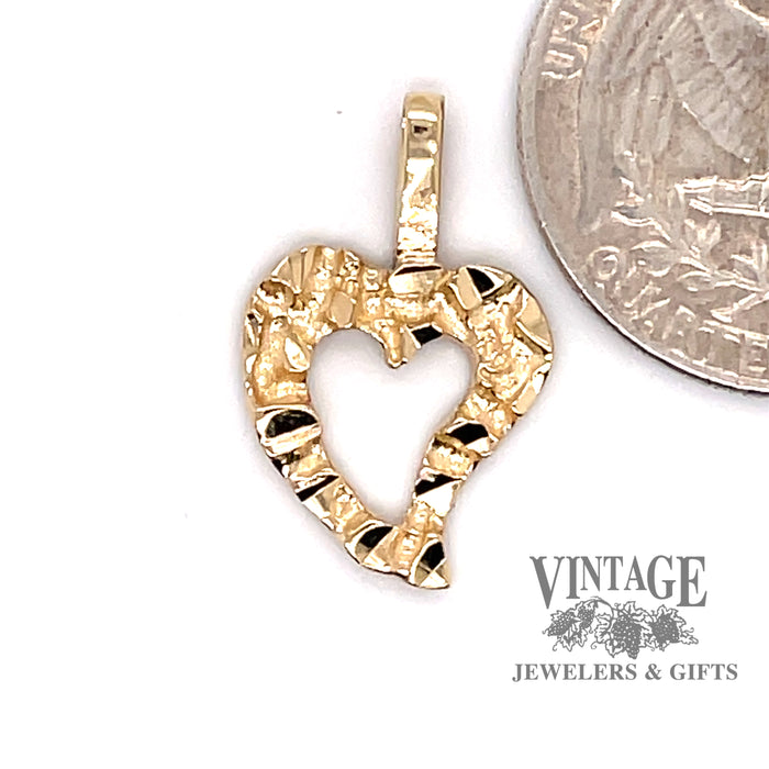 Diamond cut heart charm in 14ky gold