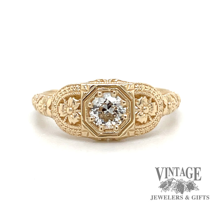 .32 carat Old European diamond 14ky gold embossed ring