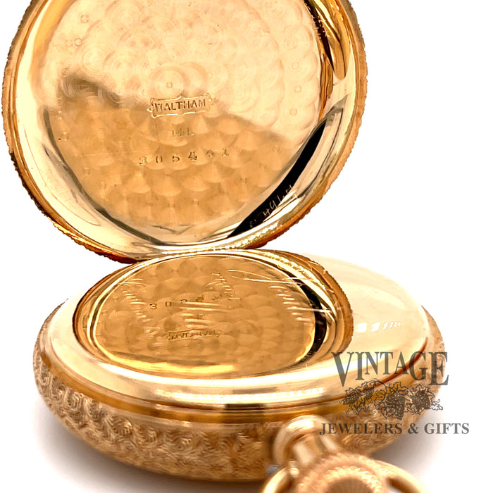 American Waltham Pocket watch in 14k multi color gold case, inside back cover.