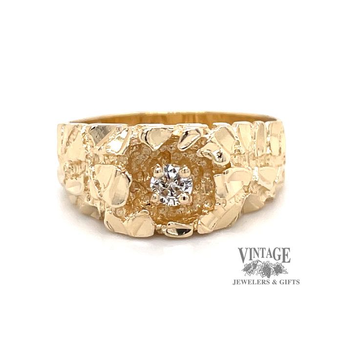Cast nugget 14ky gold .16 carat diamond signet ring