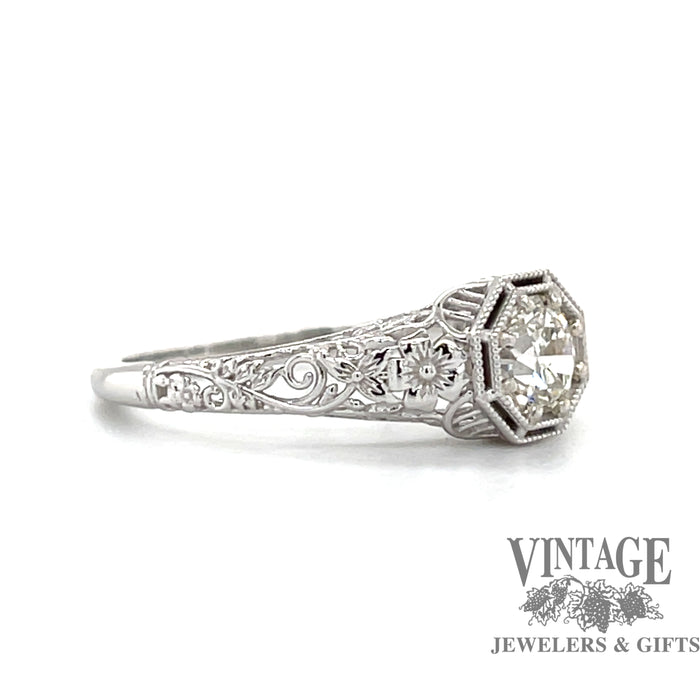 .44 antique diamond 14kw floral filigree ring angle