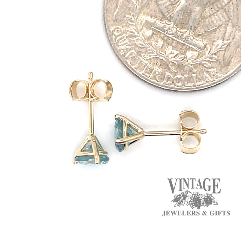 1.45 CTW blue zircon 14ky gold martini stud earrings