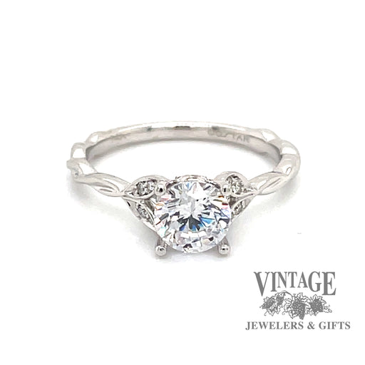 14 karat white gold diamond semi mount engagement ring with diamond leaf design