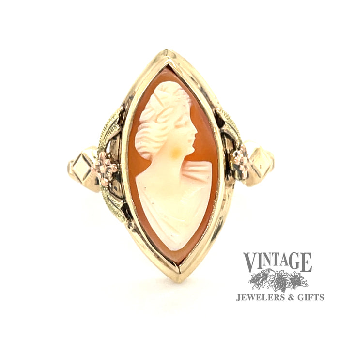  10k yellow gold vintage marquise shape cameo ring