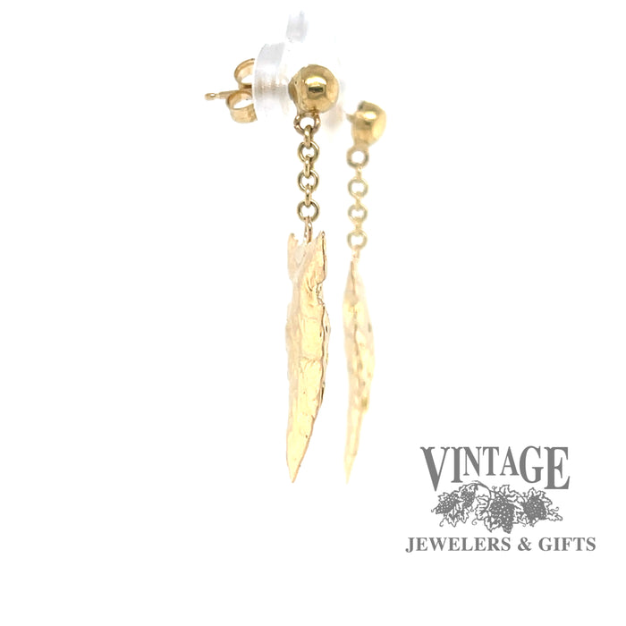 Arrowhead drop earrings in 14k gold, side view