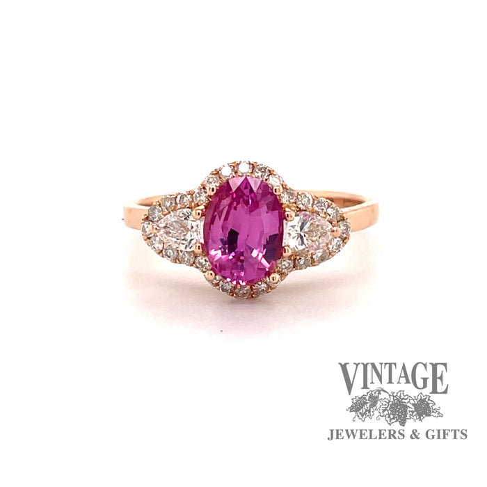 18 karat rose gold natural pink sapphire and diamond ring 