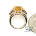 10 karat yellow gold estate oval golden citrine ring with pear shape madeira citrine accents, shown with quarter for size reference