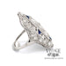 Platinum filigree Edwardian 1.56ctw diamond and sapphire ring, side view