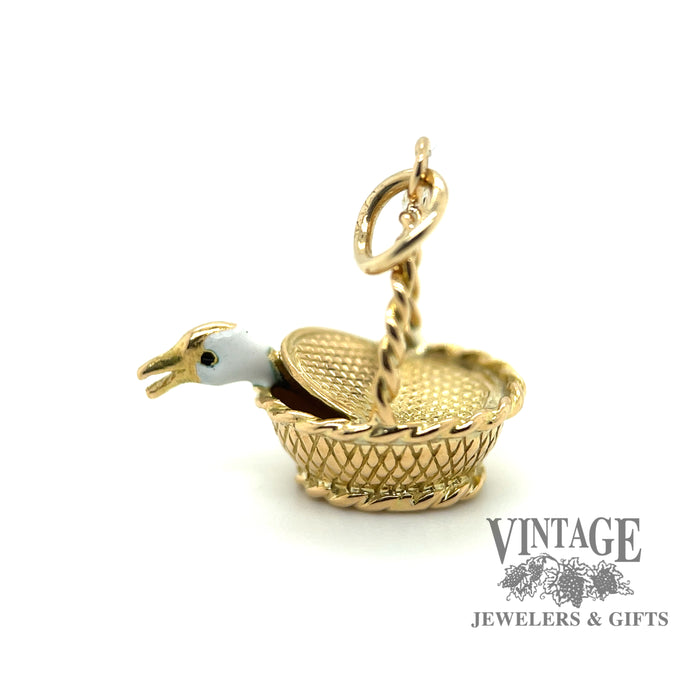 Goose in basket charm in 14ky gold