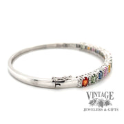 14 karat white gold multi colored sapphire bangle bracelet, side view