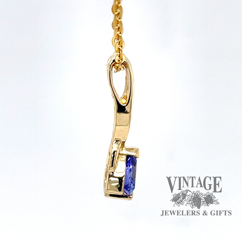 Trillion tanzanite and diamond 14ky gold pendant
