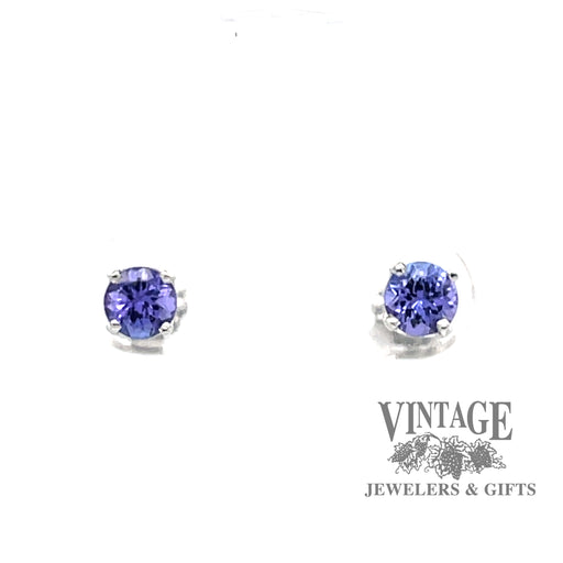 .87ctw Tanzanite round stud earrings in 14k white gold, front view
