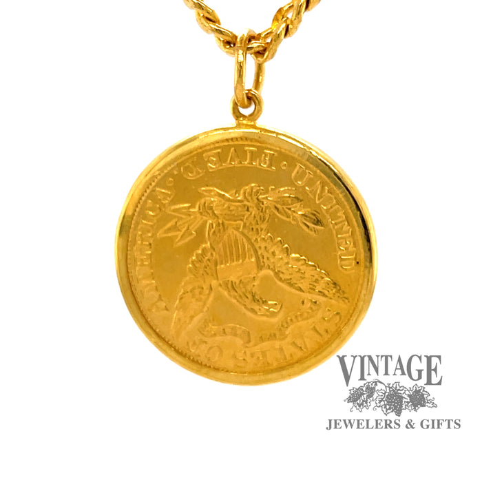 Half Eagle 1886 liberty head gold coin pendant, back side