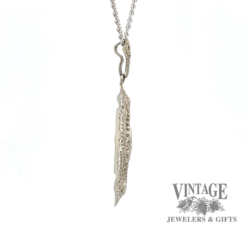 Filigree .02ct diamond pendant in 14kw gold