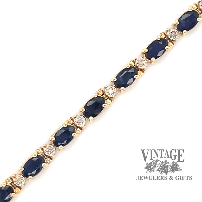 Blue sapphire diamond 14k gold tennis bracelet