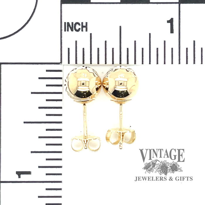8 mm 14ky gold faceted ball stud earrings