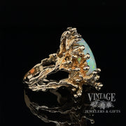 14 karat yellow gold 5ct opal and diamond rustic ring, side view