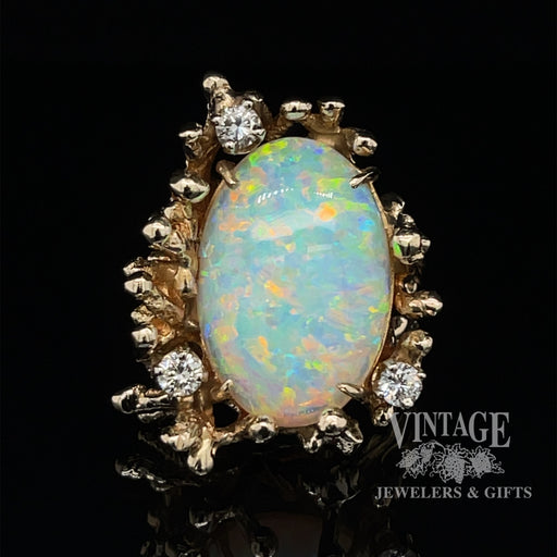 14 karat yellow gold 5ct opal and diamond rustic ring
