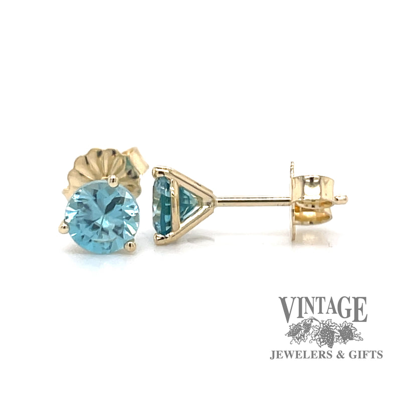 1.45 CTW blue zircon 14ky gold martini stud earrings
