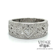 Diamond scroll 14kw gold ring