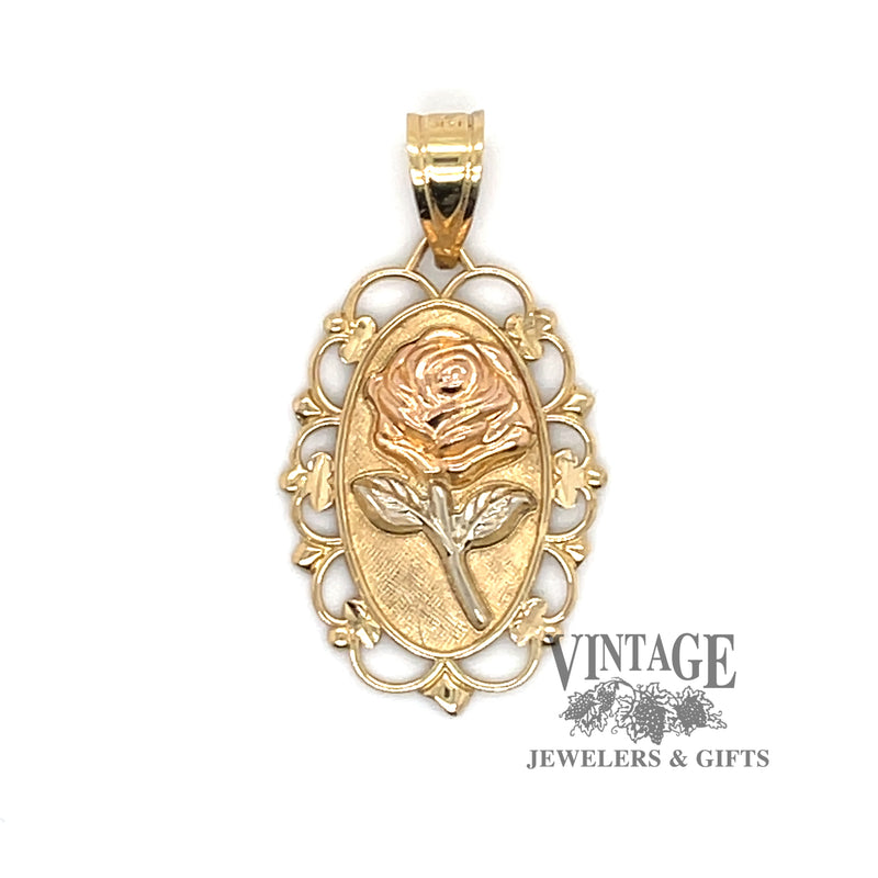 Embossed Rose 14k Gold Pendant
