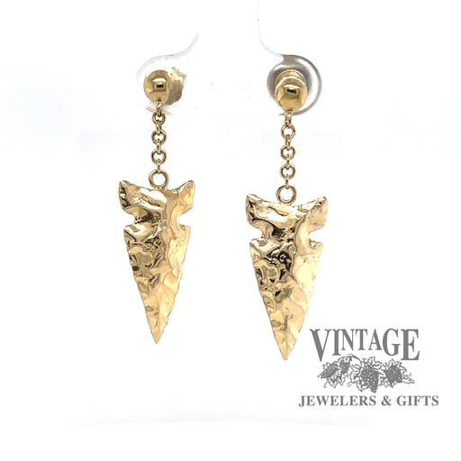 Arrowhead drop earrings in 14k gold, front view