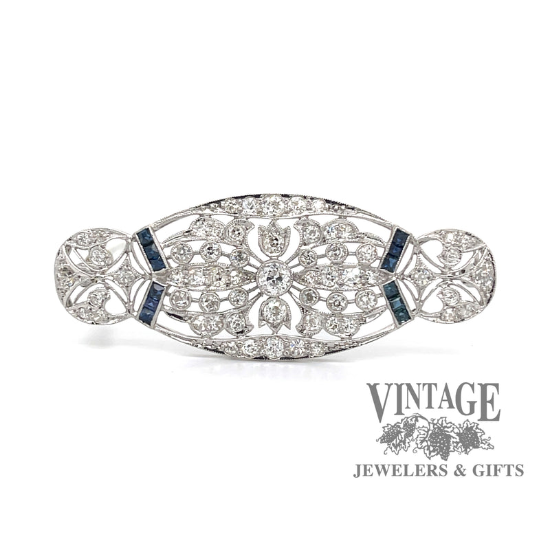 Edwardian platinum diamond and sapphire pin