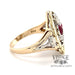 14 karat two-tone gold Ruby and diamond Eastern Star ring, side view